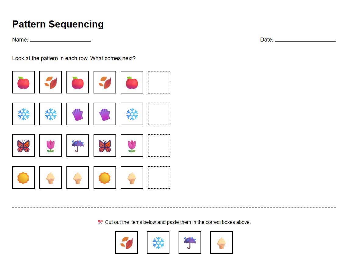 ABC Pattern Sequencing with Seasonal Clipart Worksheet