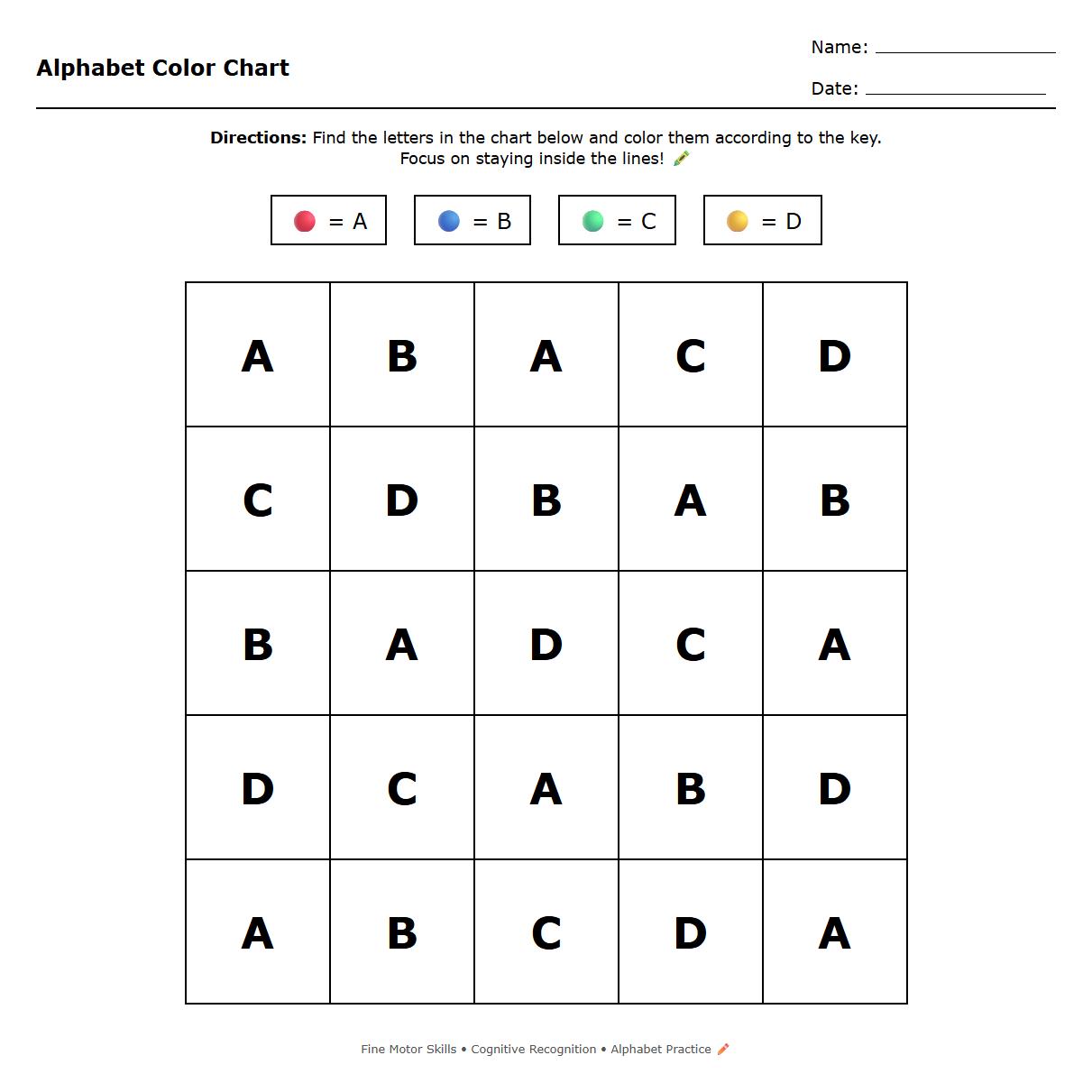 Alphabet Color Recognition Chart