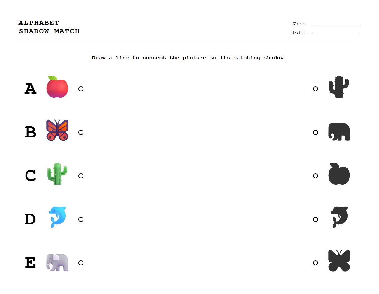 Alphabet Letter Shadow Matching Visual Exercise