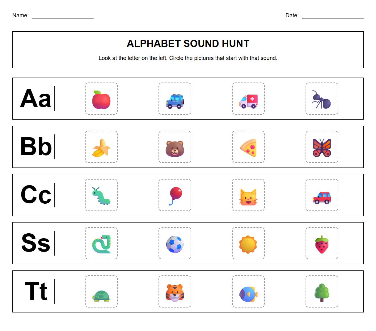 Alphabet Sound Hunt Worksheet