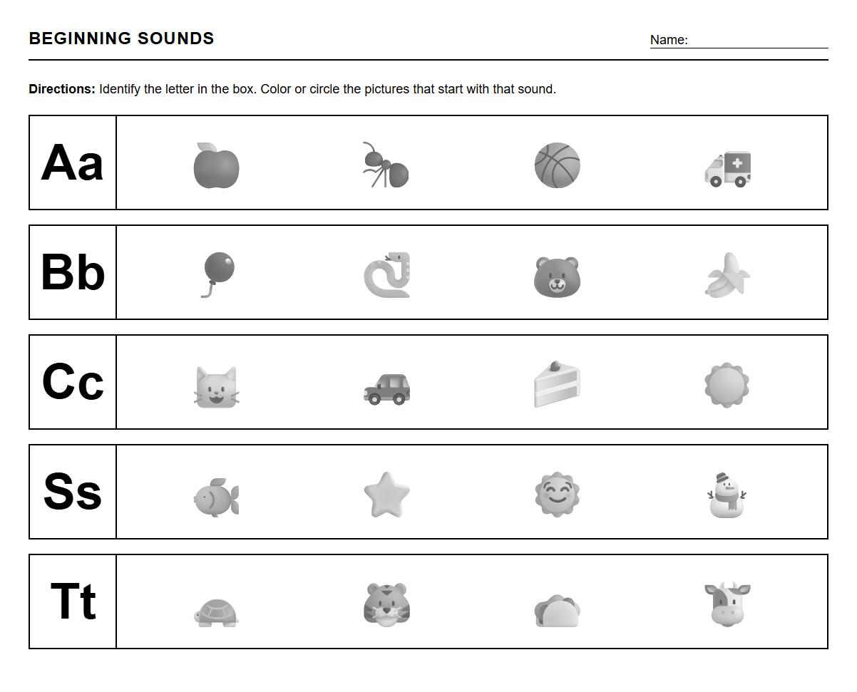 Beginning Sound Color by Letter Sheet