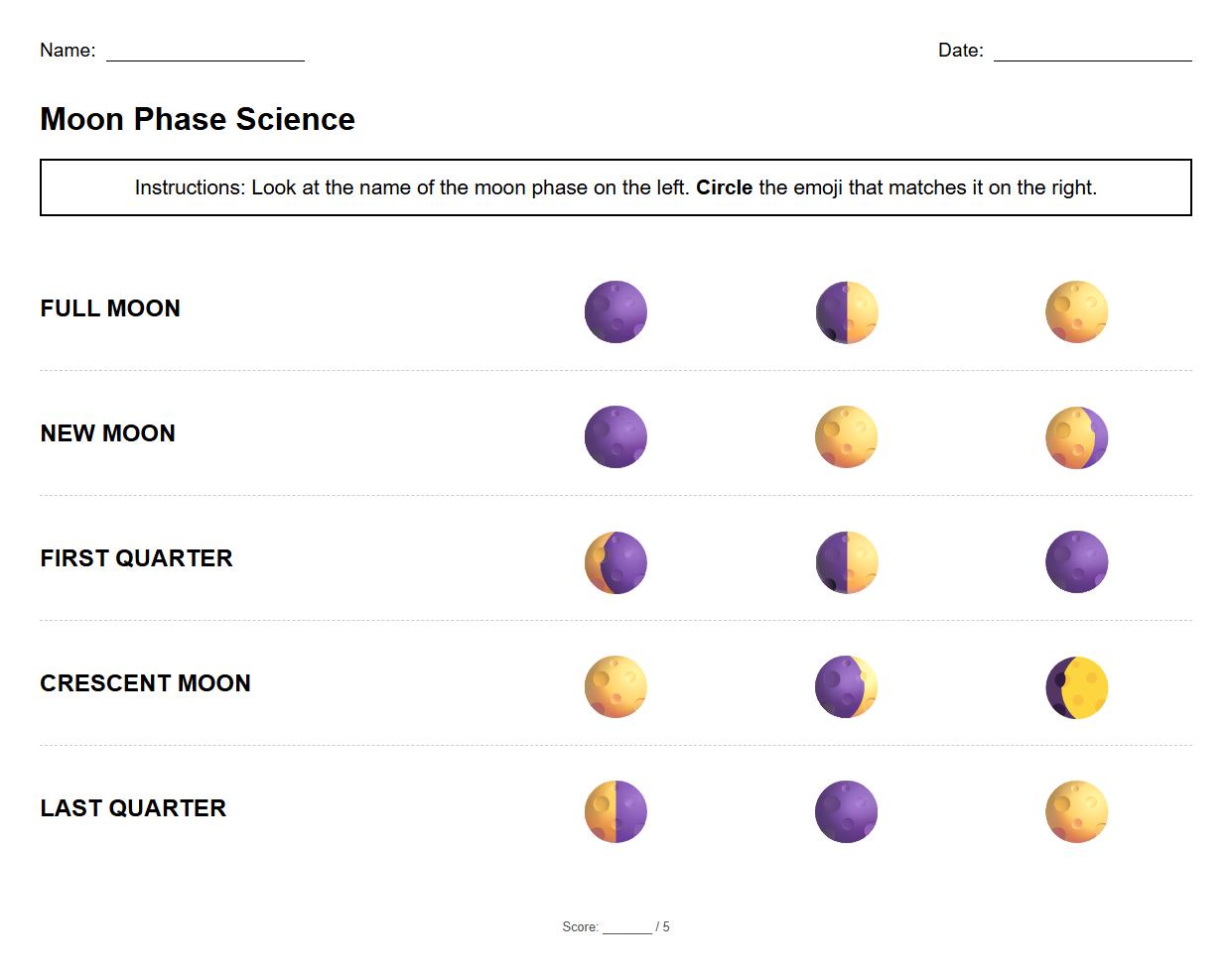 Circle the Correct Moon Phase Worksheet