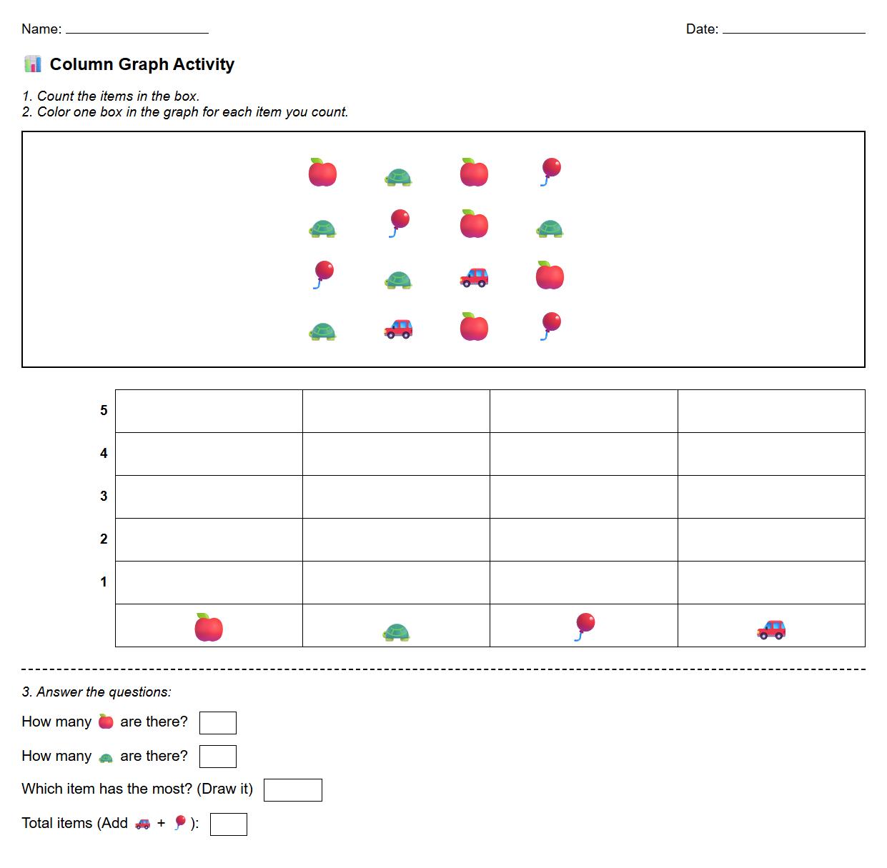 Column Graph Reading Practice for Young Learners