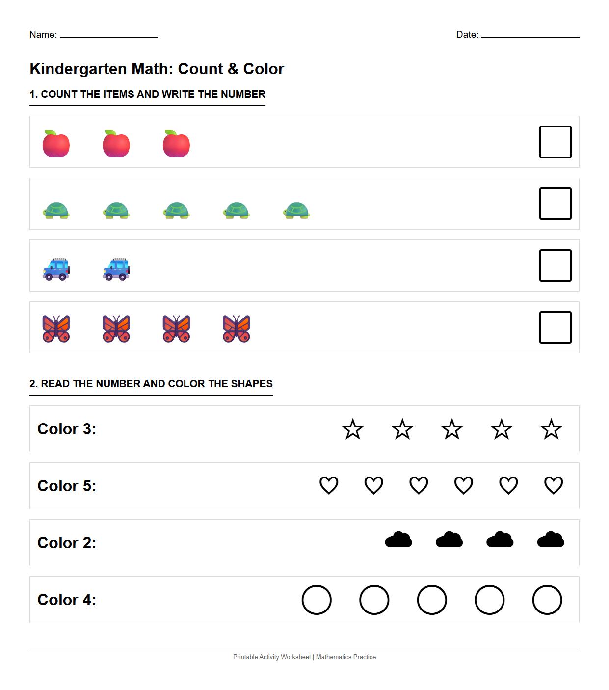 Count and Color Math Activity