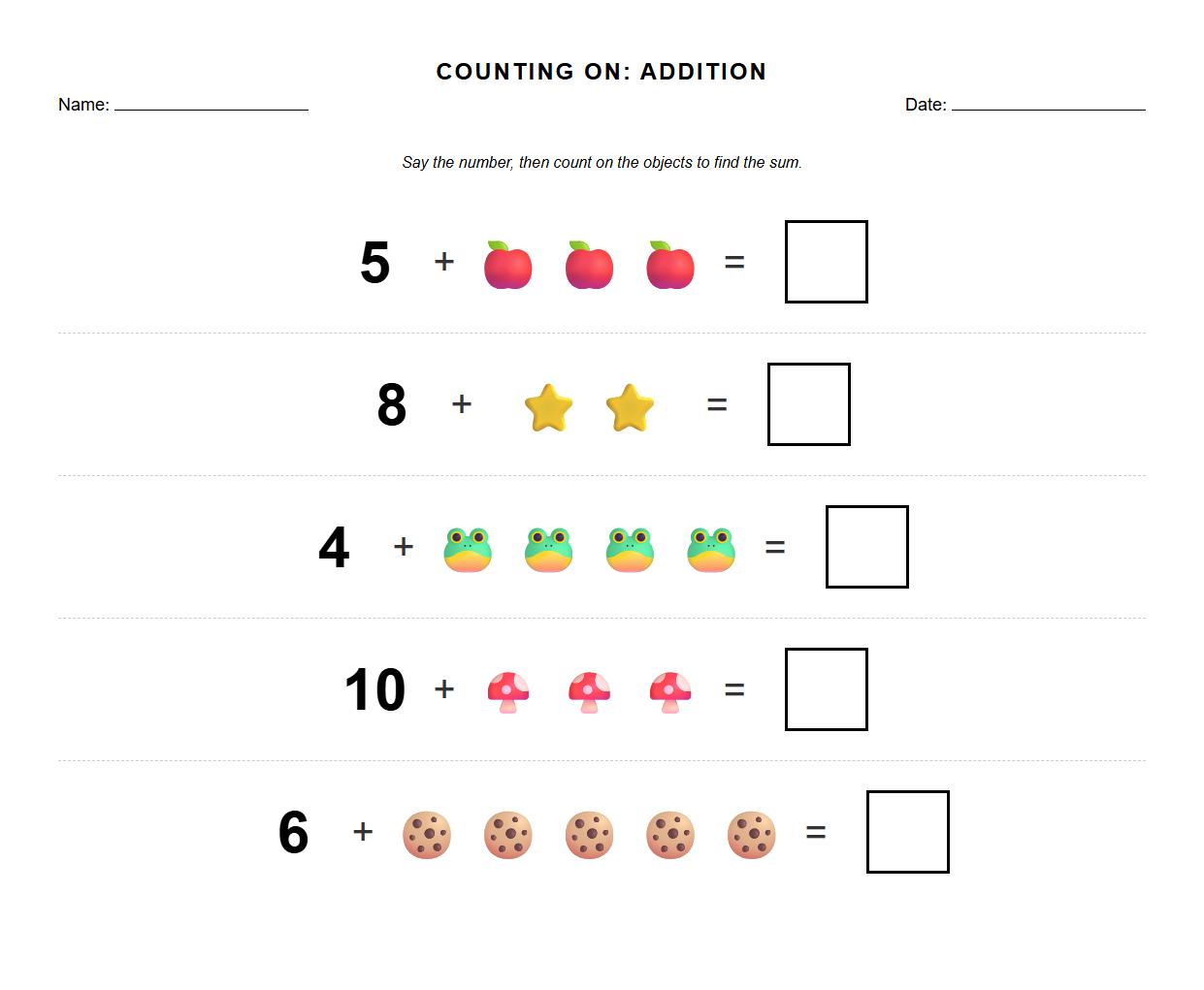 Counting On Strategy Addition Worksheet