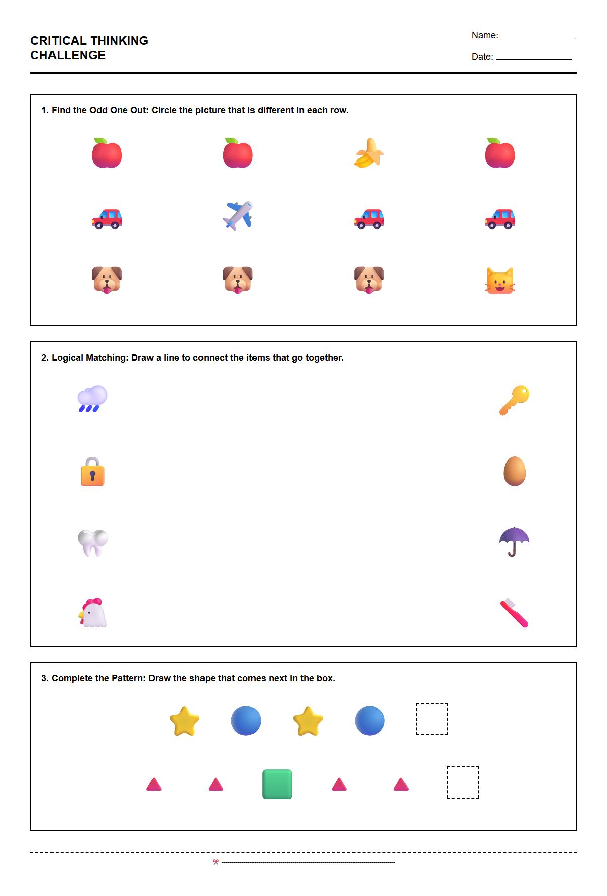 Critical Thinking Picture Comparison Worksheet