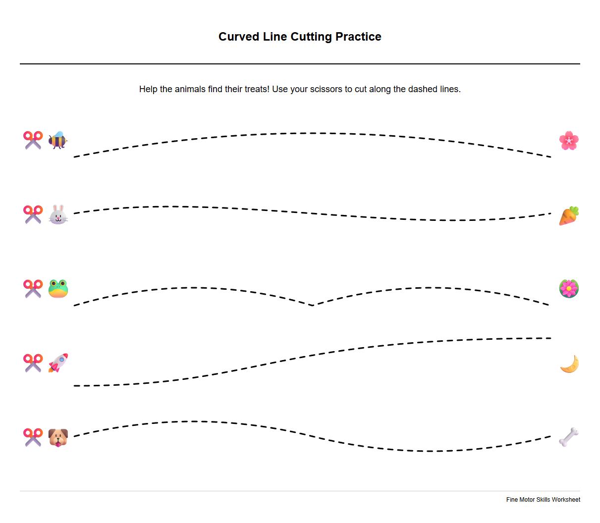 Curved Line Scissor Cutting Worksheet for Fine Motor Skills