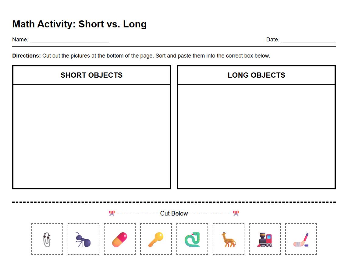 Cut and Paste Activity: Classifying Short and Long Objects