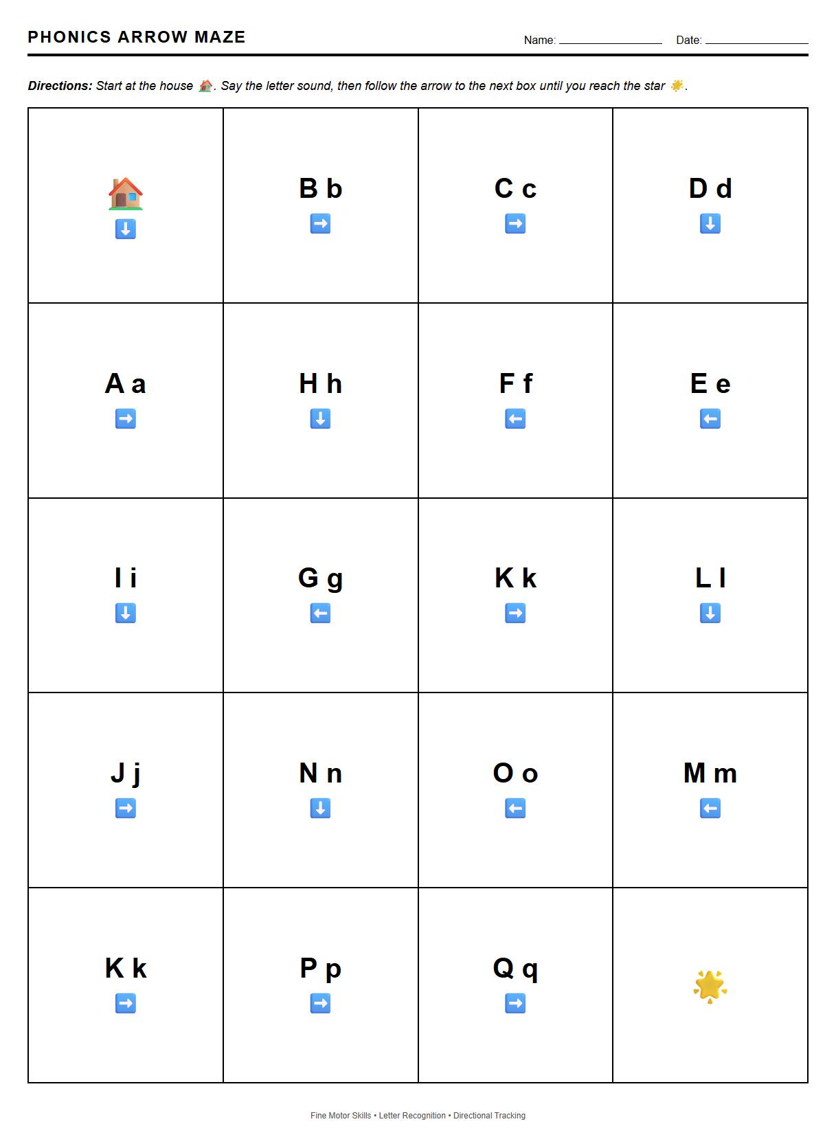 Directional Arrow Maze for Phonics Practice