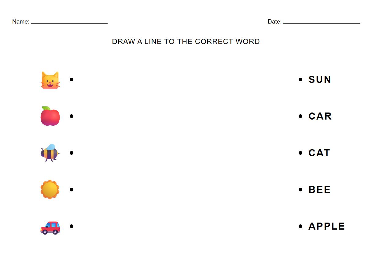 Draw a Line to the Correct Word Phonics Practice