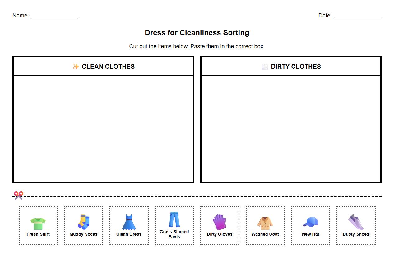 Dress for Cleanliness Sorting Cut and Paste Activity