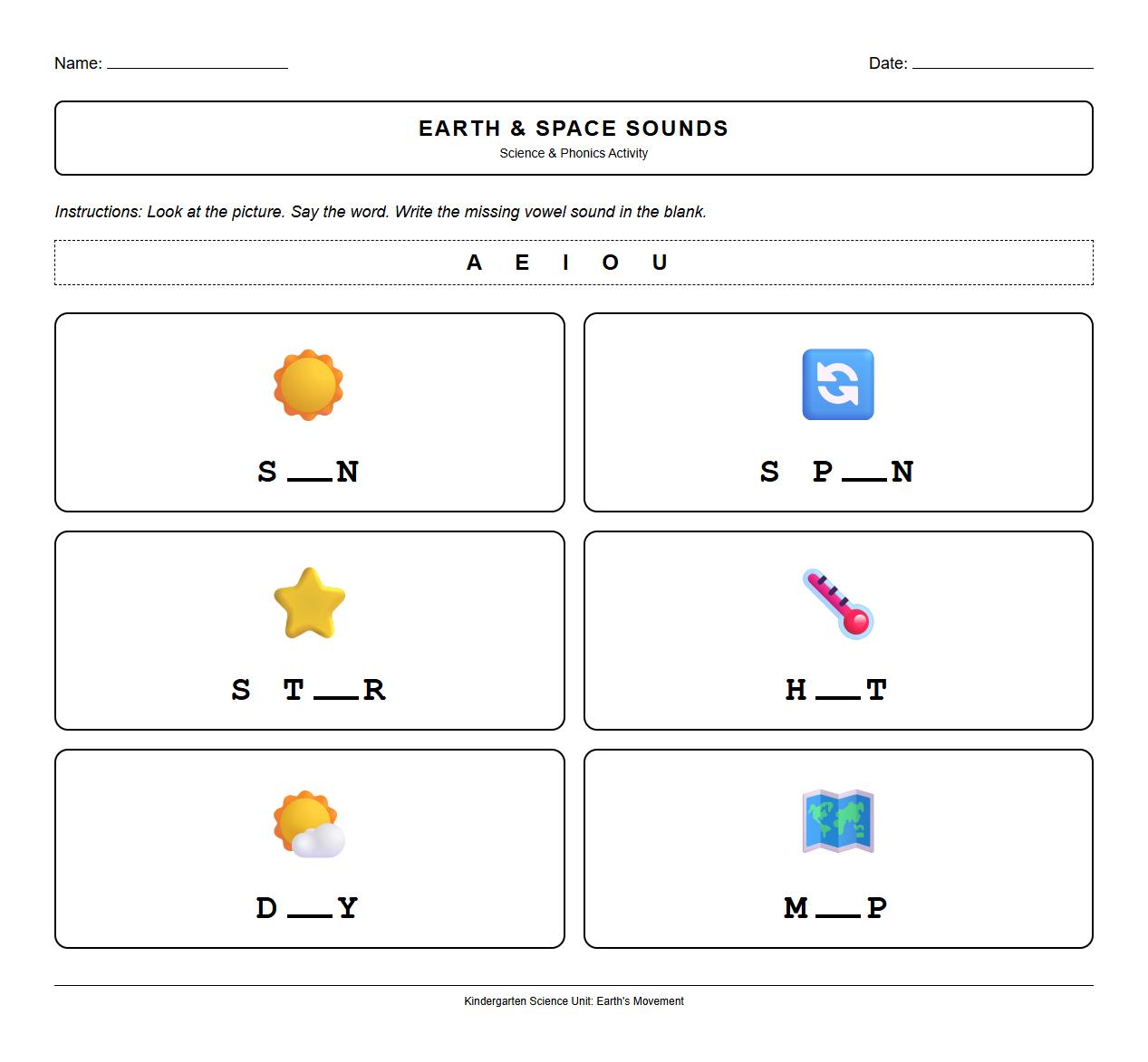Earth Rotation and Revolution Vowel Sound Identification Task