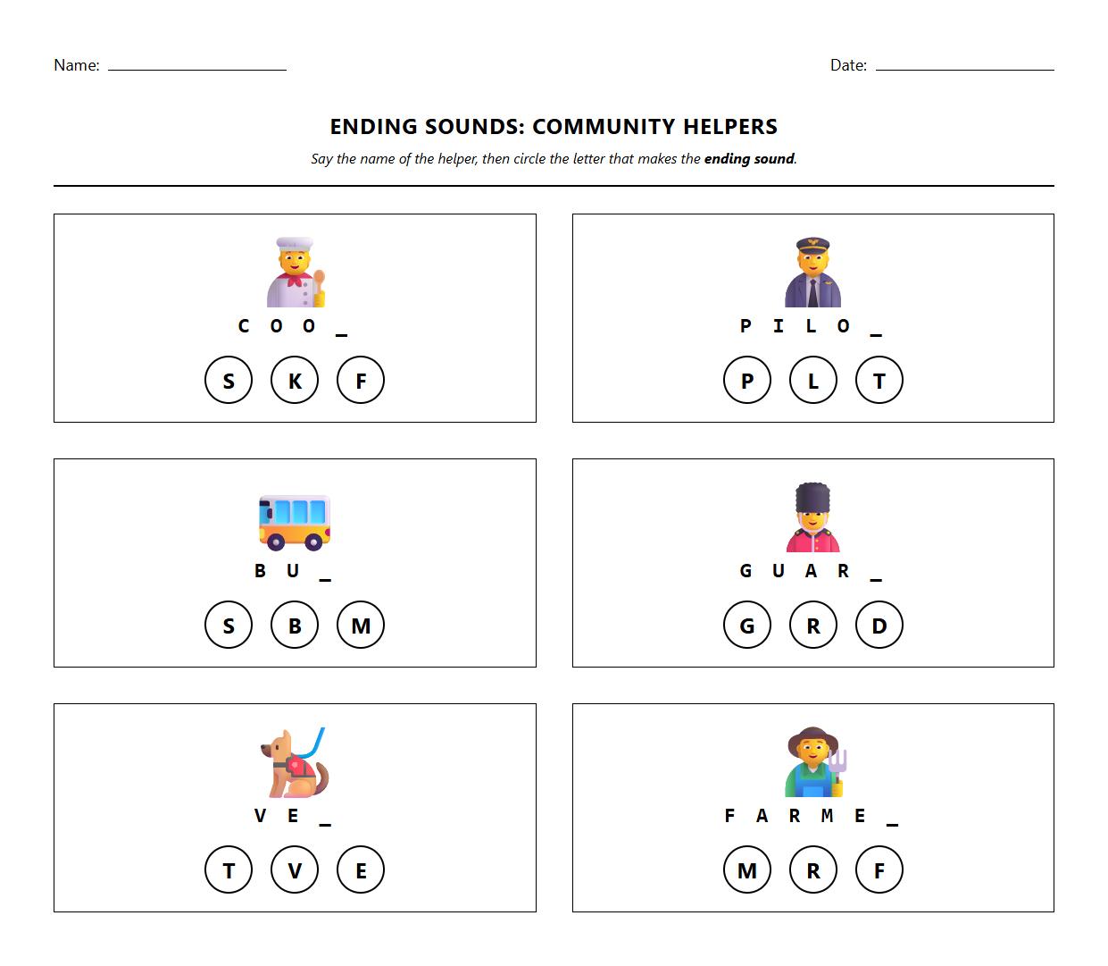 Ending Sounds Recognition with Community Helper Pictures
