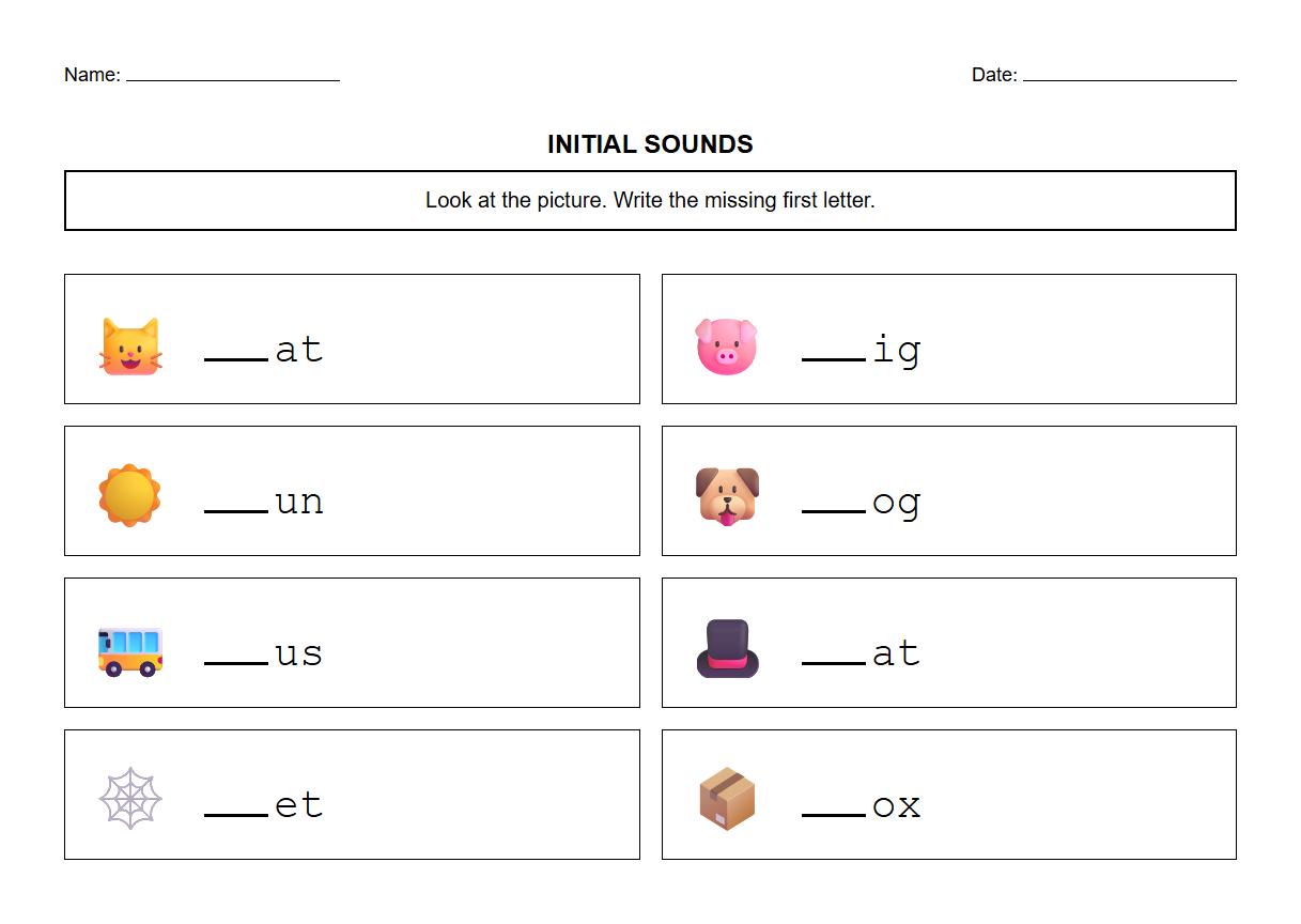 Fill in the Missing Initial Phoneme Worksheets