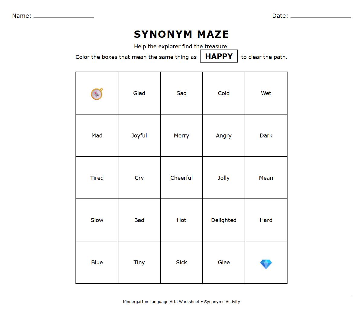 Find the Synonym Maze Worksheet