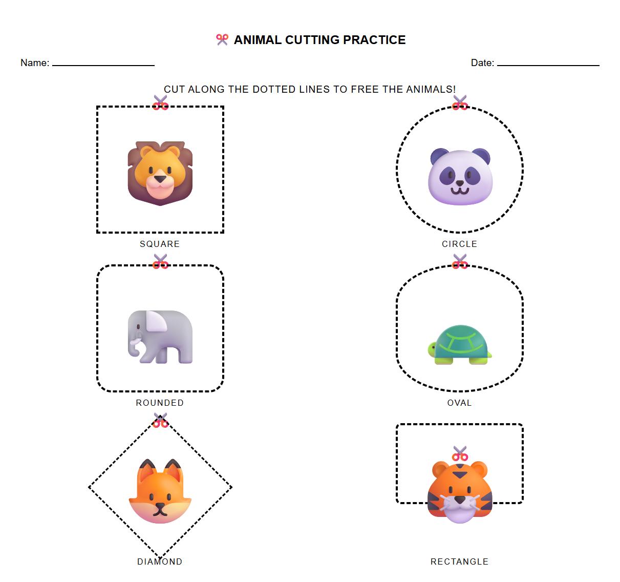 Fine Motor Skill Animal Outline Cutting Activity