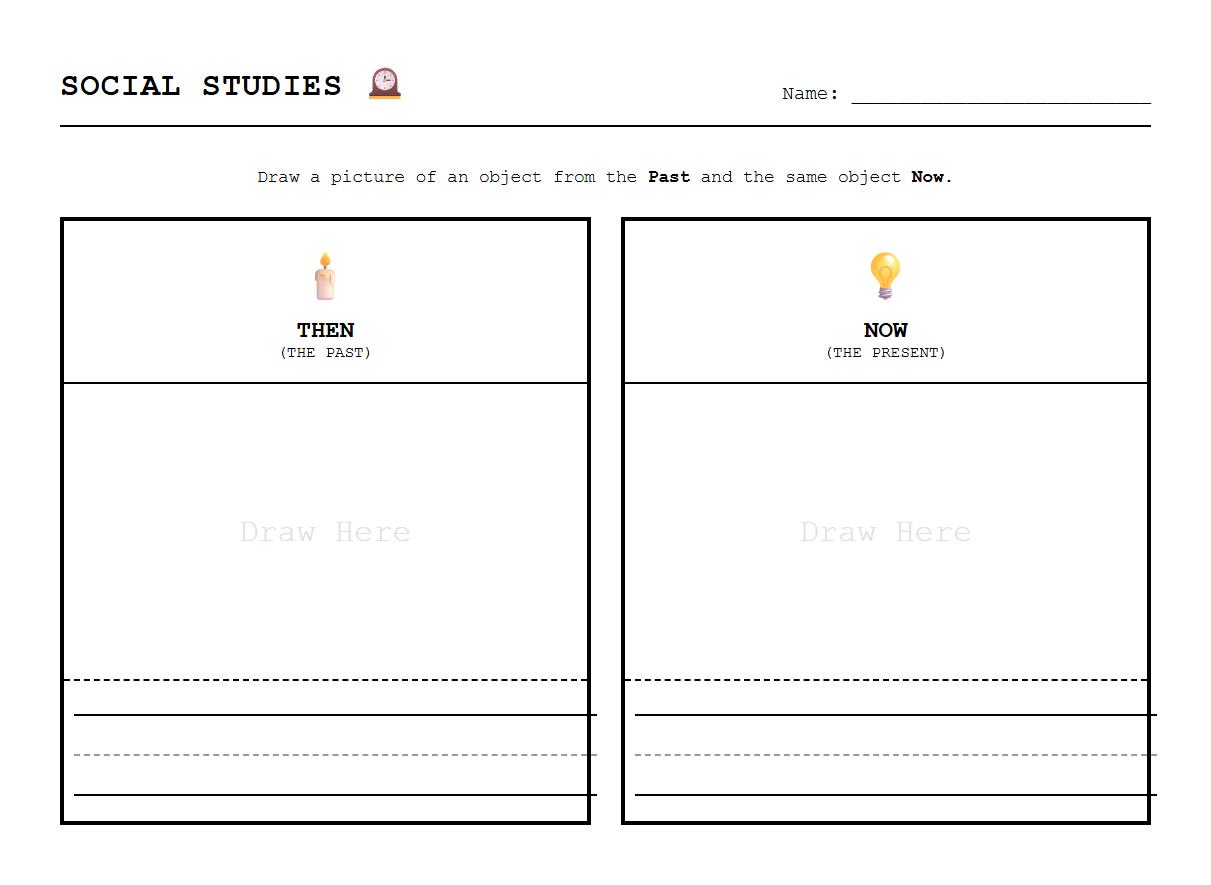 Graphic organizer for students to illustrate Then and Now scenes