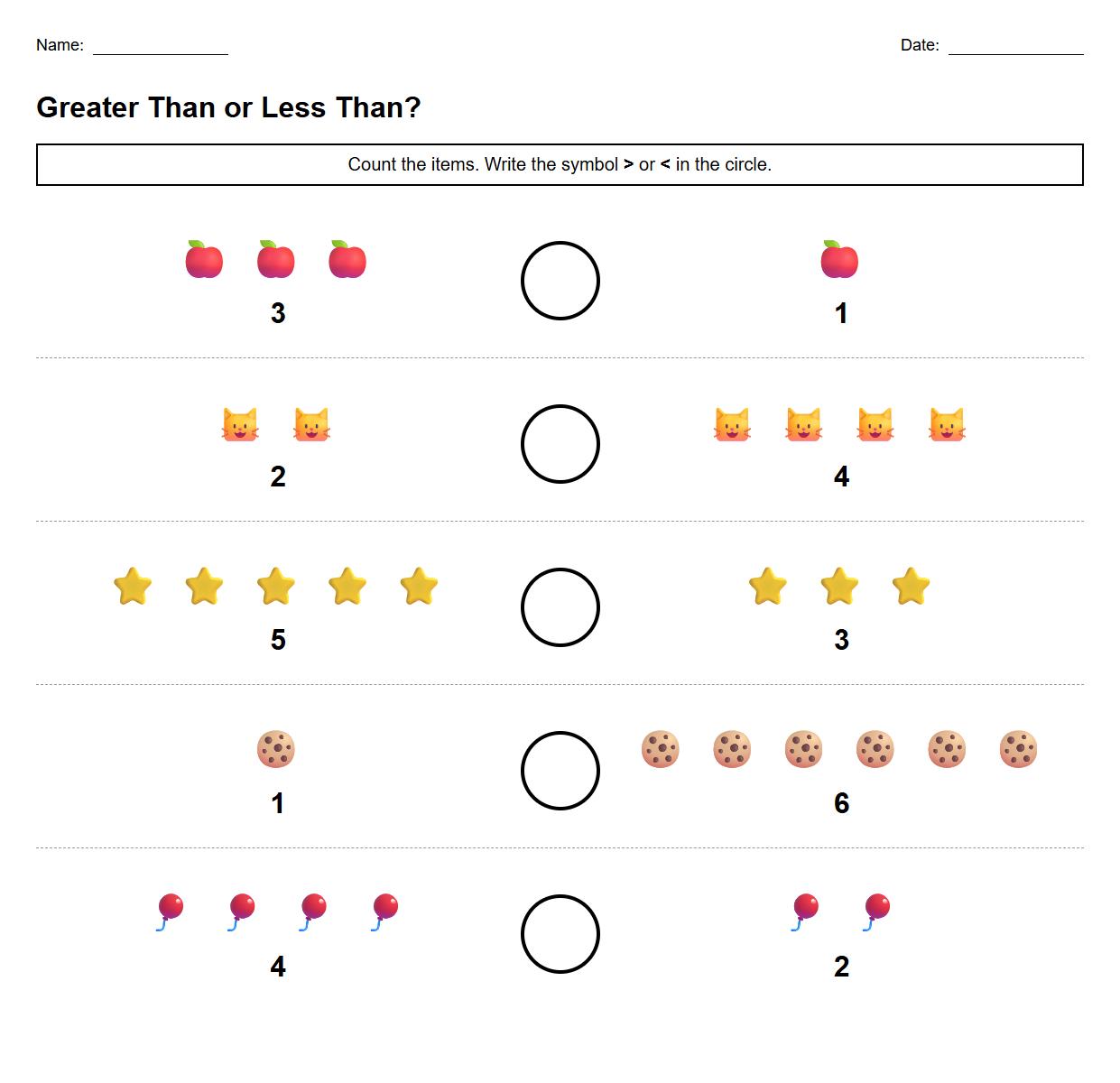 Greater Than and Less Than Symbols Activity