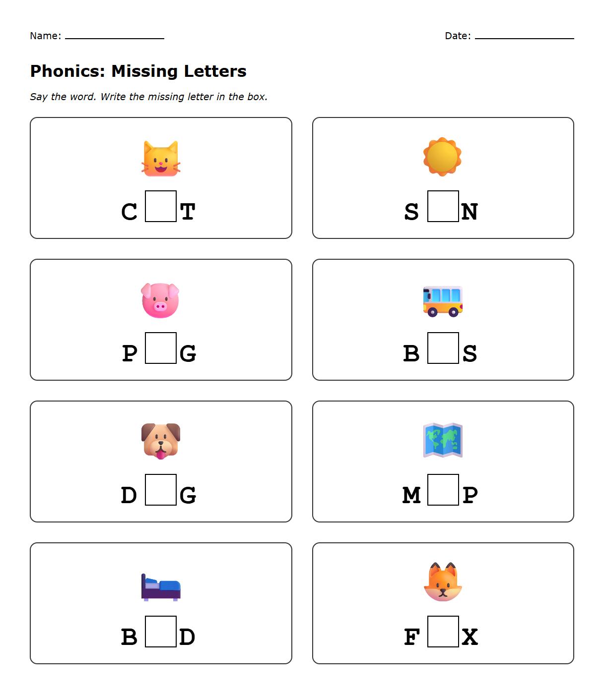 High-Frequency Words Missing Letter Phonics Worksheet