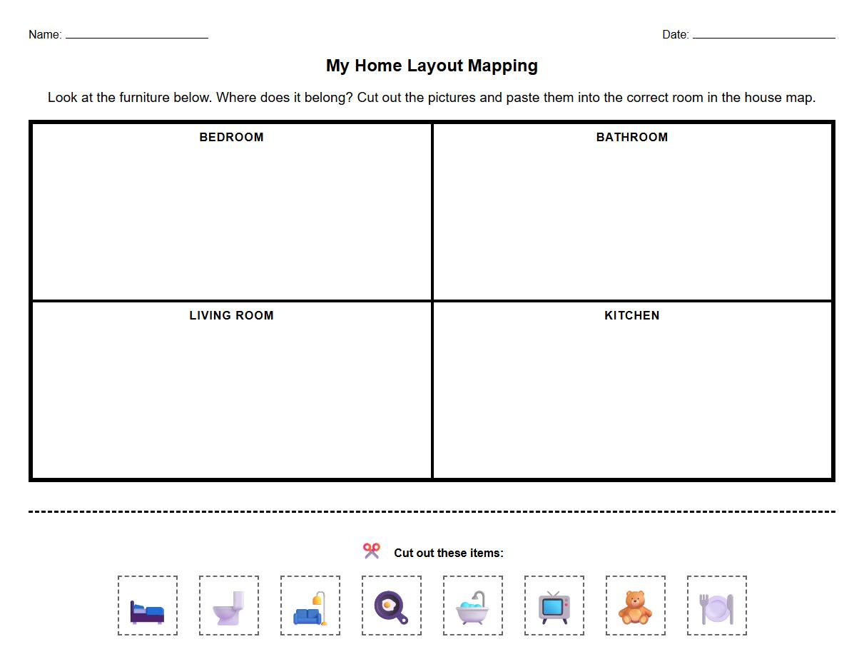 Home Layout Mapping Worksheet for Spatial Awareness