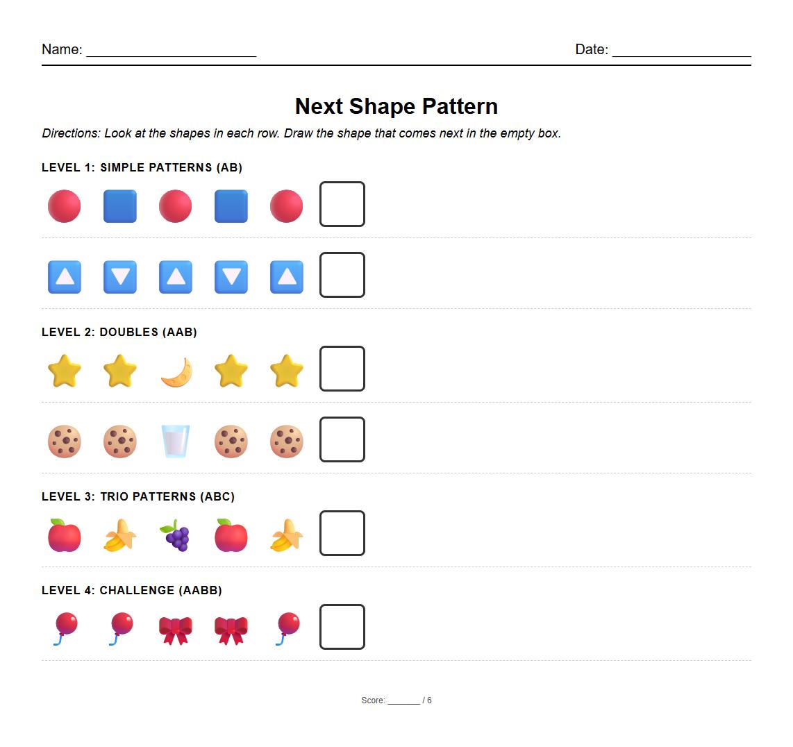 Increasing Complexity Shape Pattern Worksheet