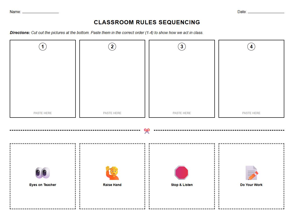 Interactive Cut and Paste Classroom Rules Sequencing