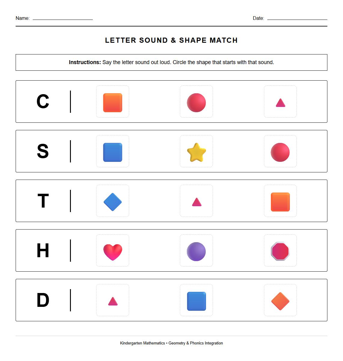 Letter Sound to Geometric Shape Identification Grid
