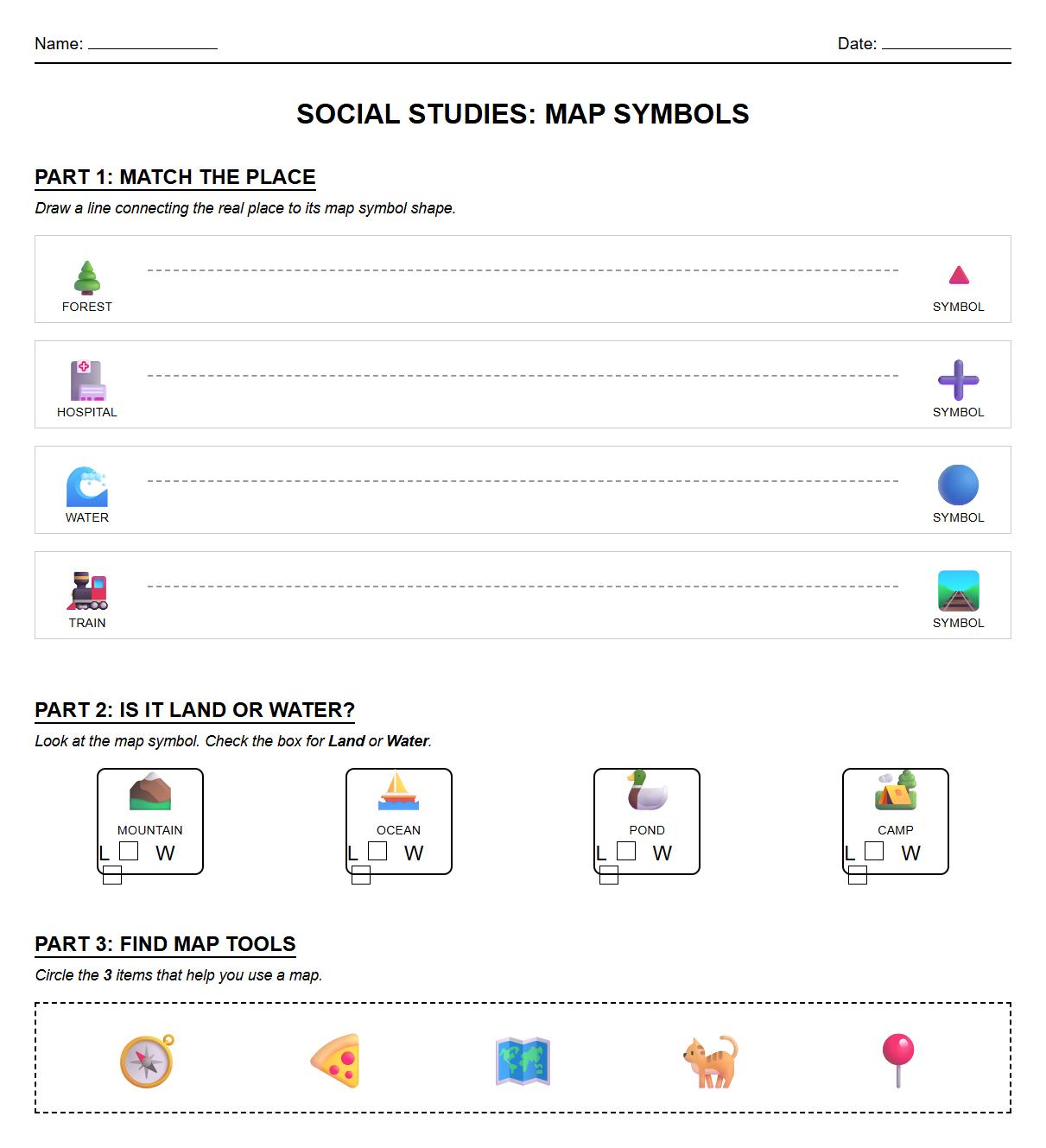 Map Outline Symbol Visual Classification Worksheet for Kindergarten