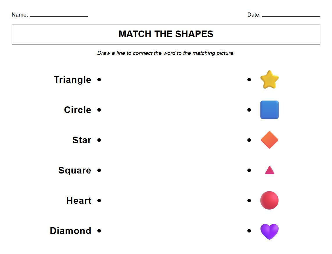 Match the Shape Name to the Picture Worksheet with Geometric Terms