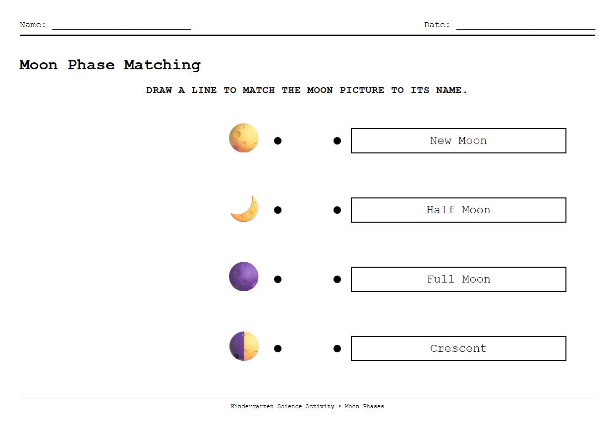 Moon Phase Matching Game Worksheet