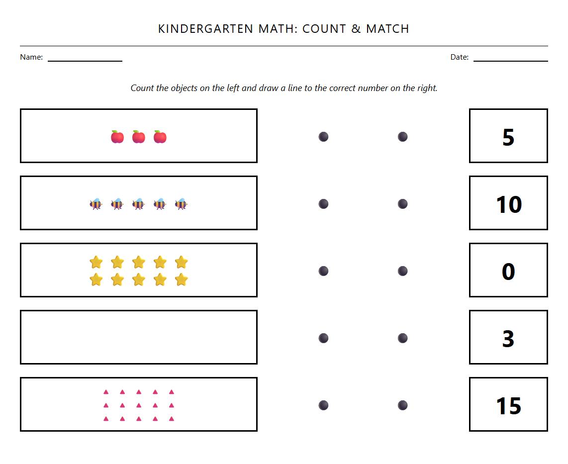 Number Matching Worksheet with Object Count 0 to 20