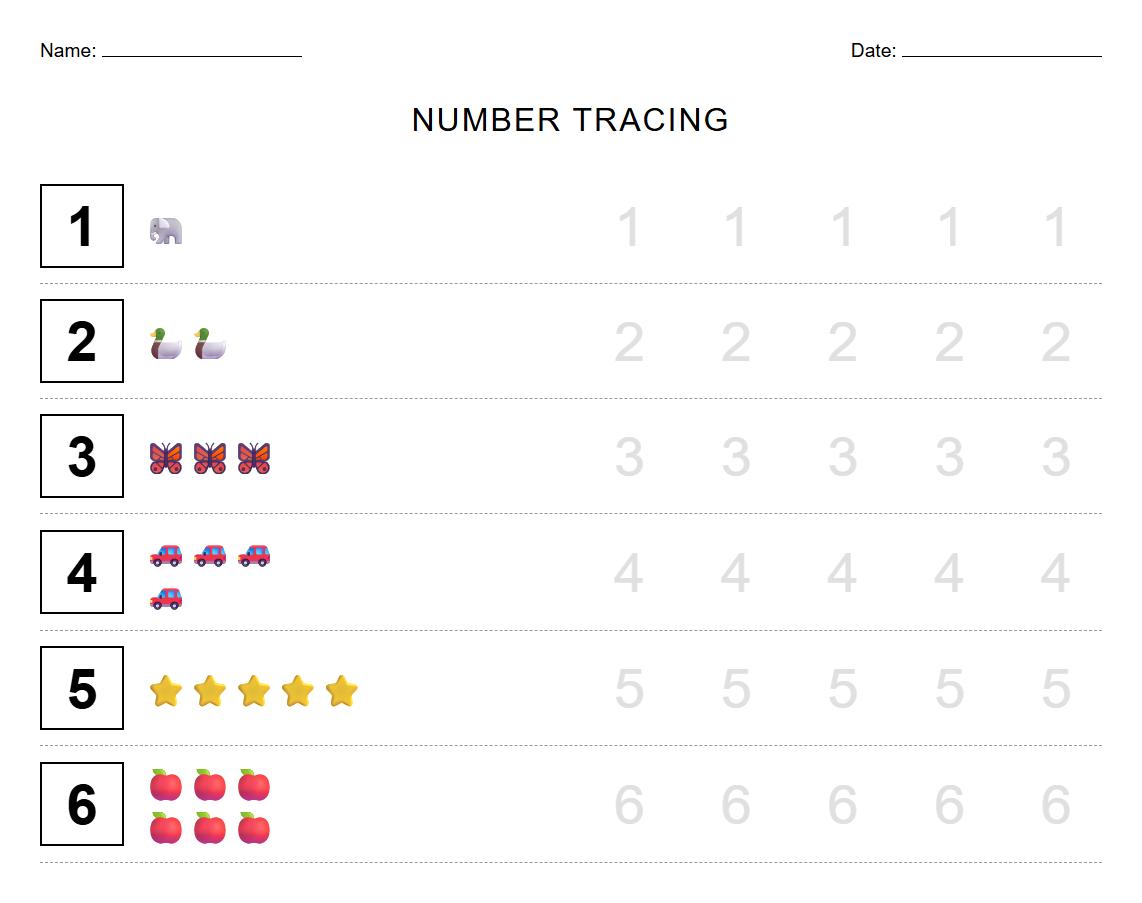 Number recognition and tracing worksheet