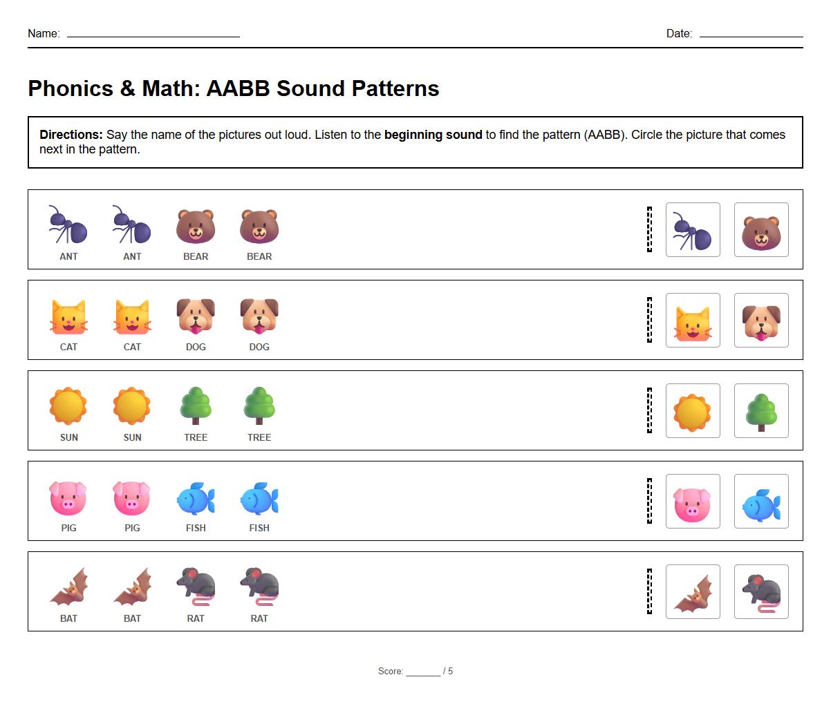 Phonics AABB Sound Pattern Identification Activity