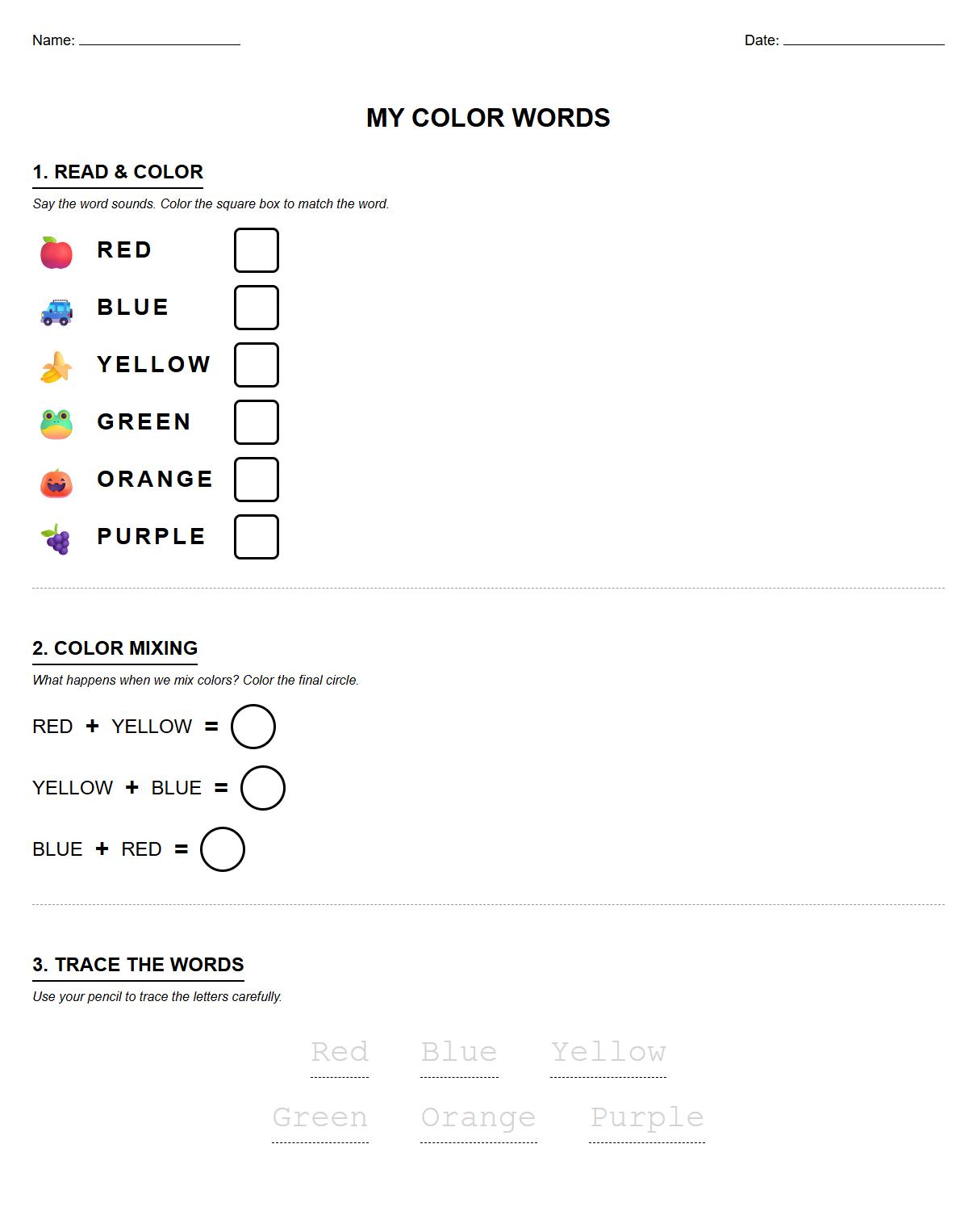 Phonics Based Color Word Recognition with Primary and Secondary Colors