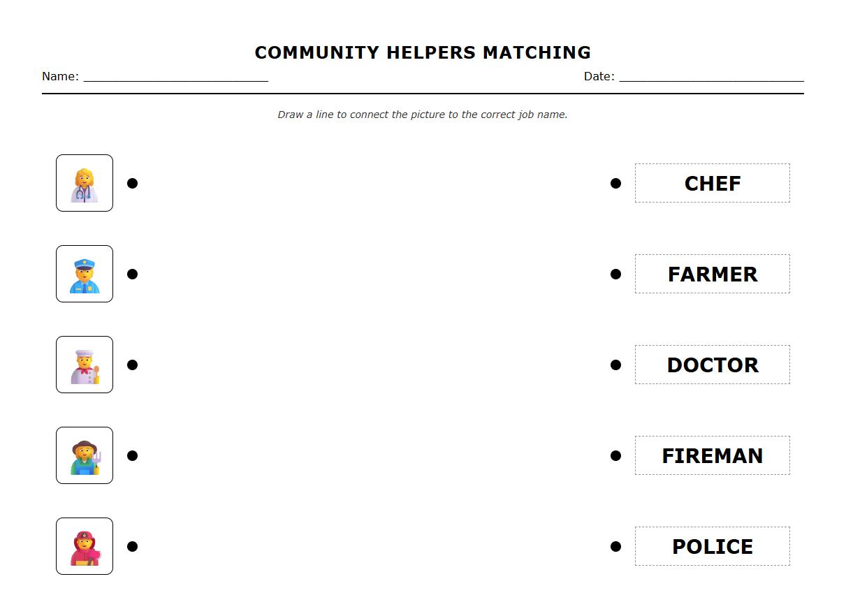Phonics Based Occupation Name Matching Worksheet