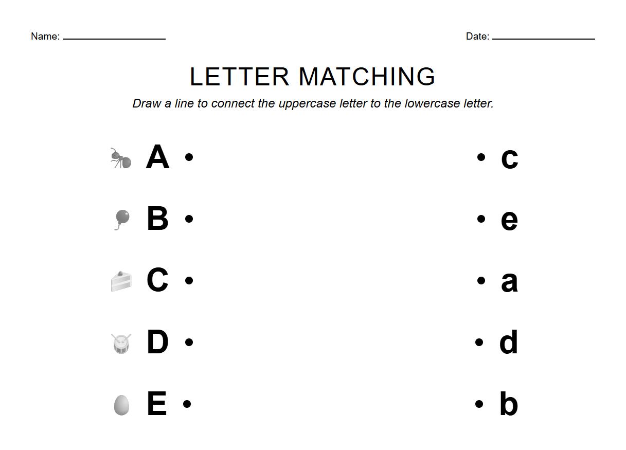 Phonics based worksheet for matching uppercase and lowercase alphabet letters