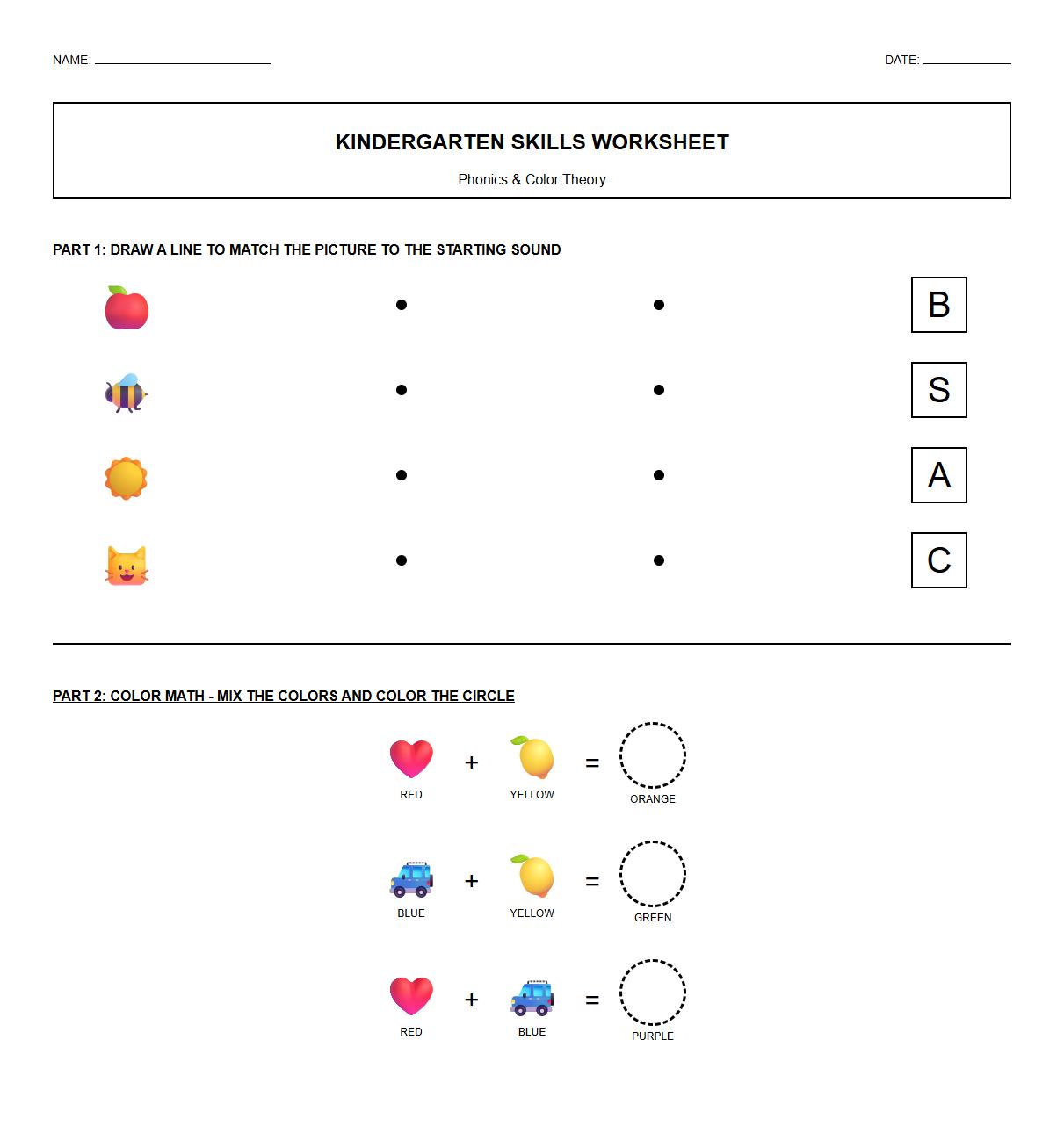 Phonics Initial Sound Matching with Color Blending Activity