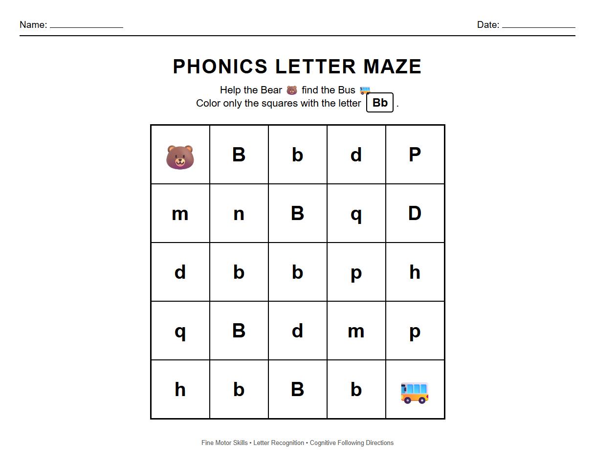 Phonics Letter Sound Maze for Following Directions