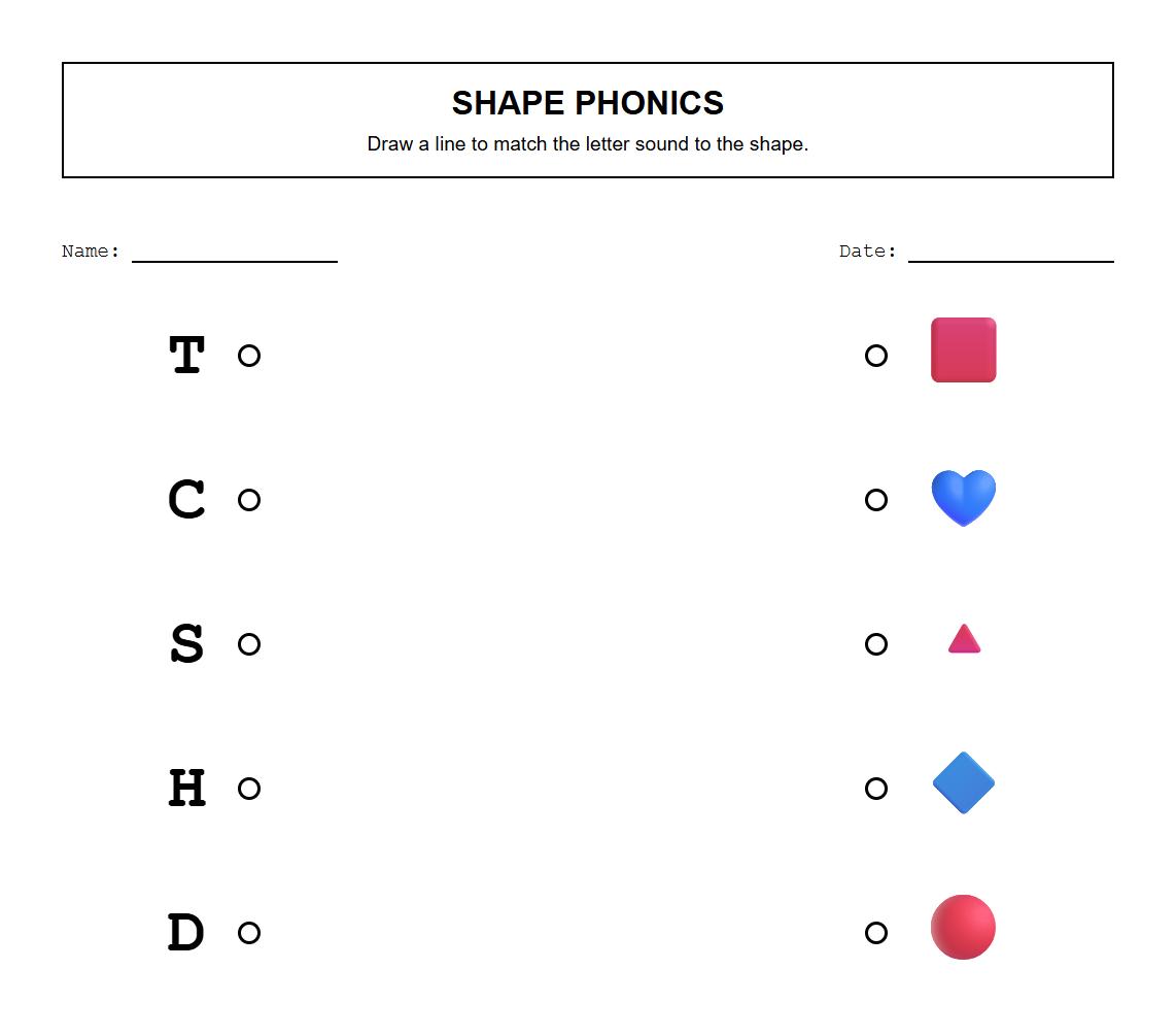Phonics Matched with 2D Shape Pictures Worksheet