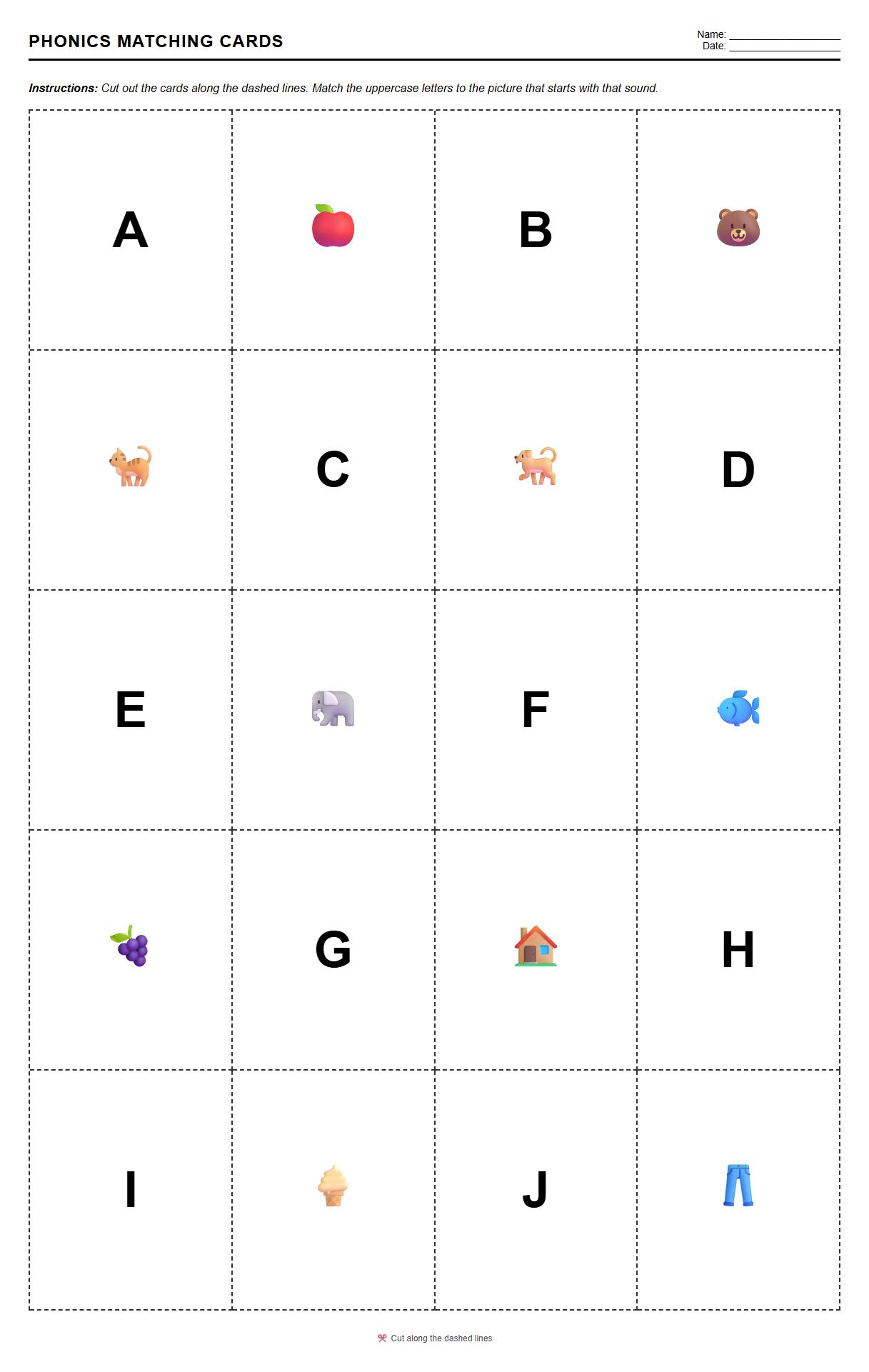 Phonics Matching Cards for Initial Sounds Recognition