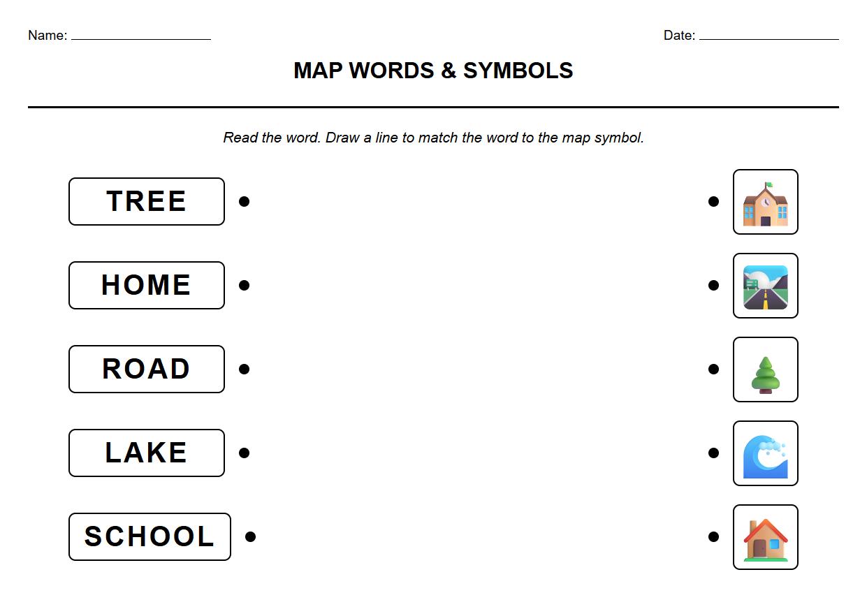 Phonics Matching Words with Map Symbols Activity