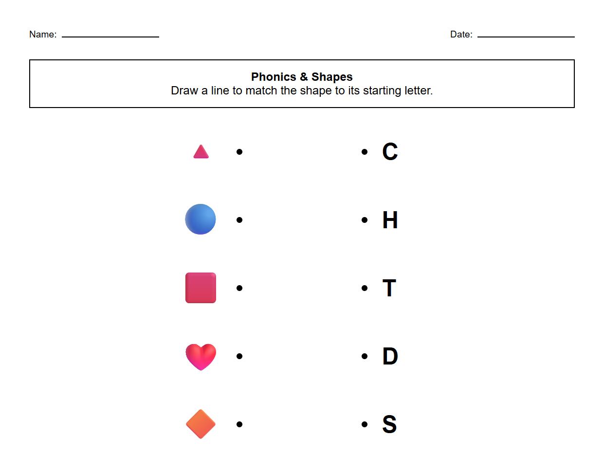 Phonics and Shape Names Matching Exercise