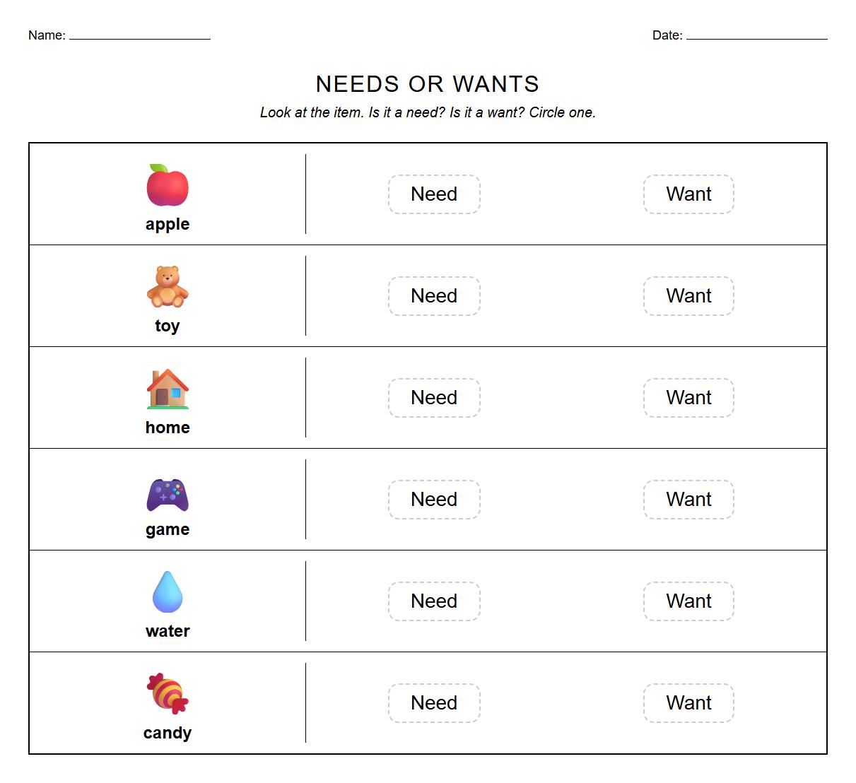 Picture-Based Needs or Wants Categorization with Decodable Text