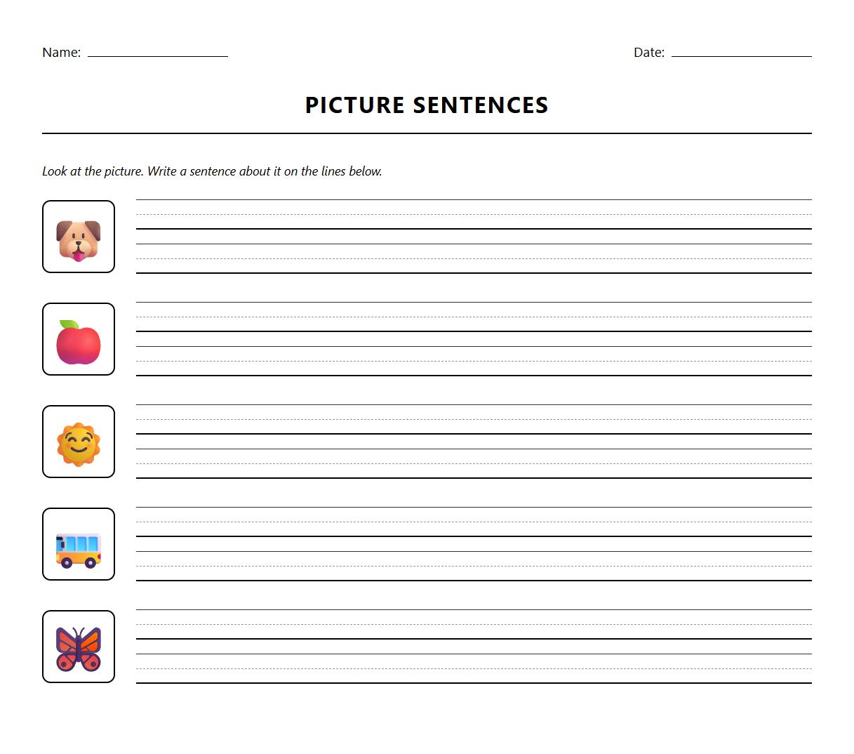 Picture cue sentence writing sheet