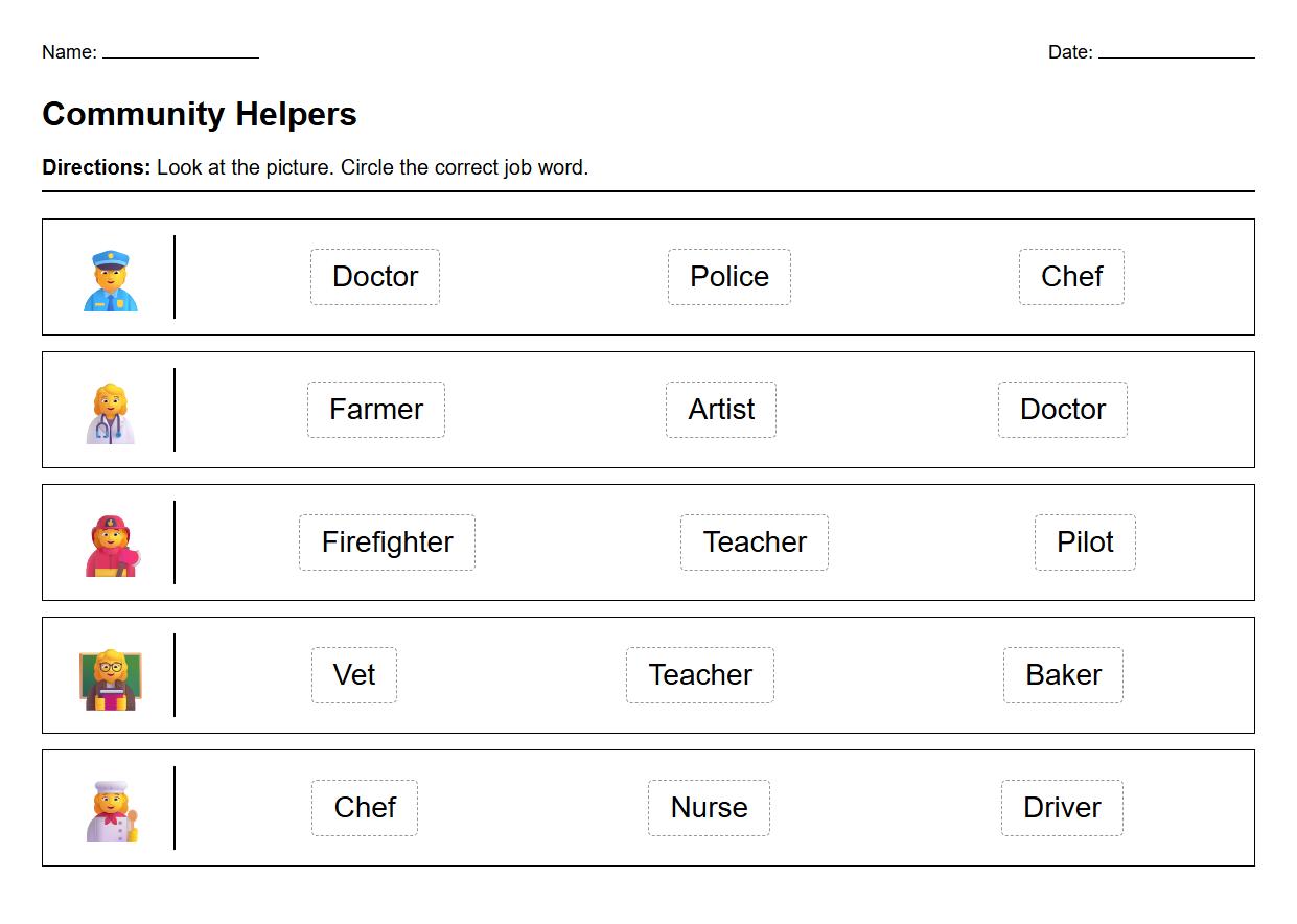 Picture to Word Job Identification Activity