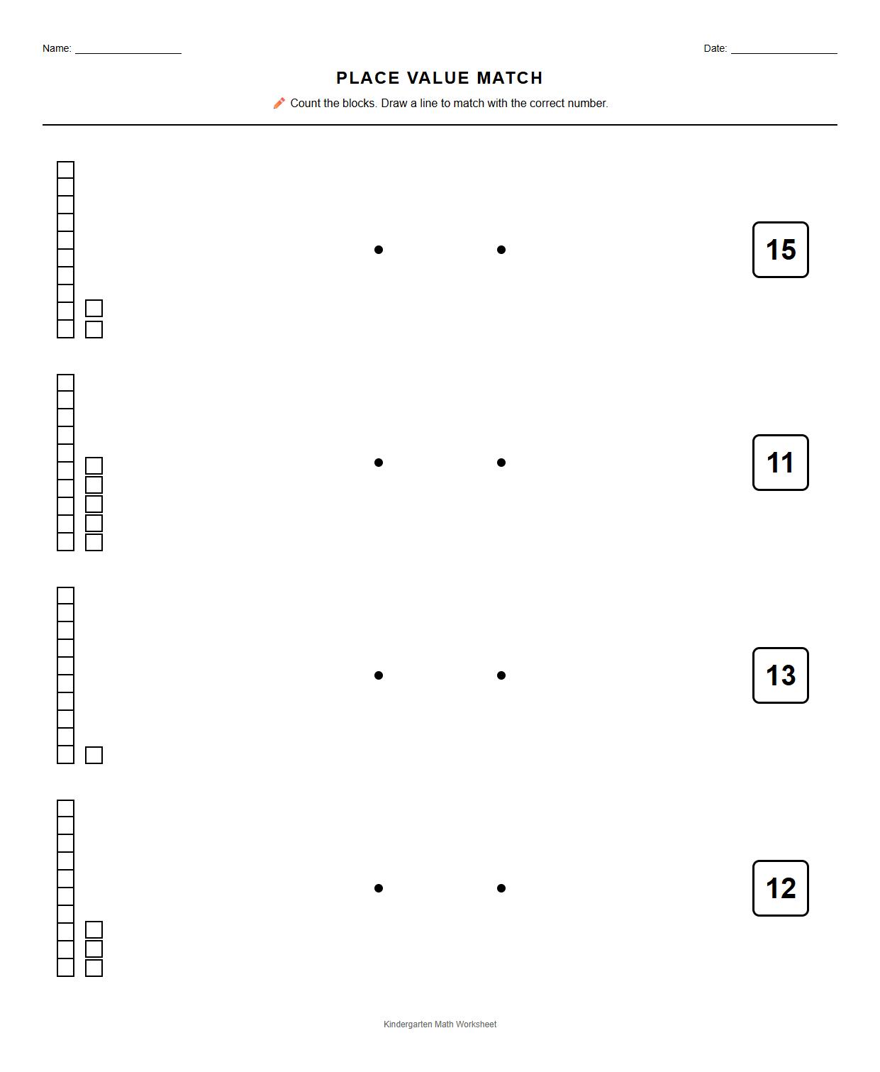 Place Value Blocks Matching Worksheet