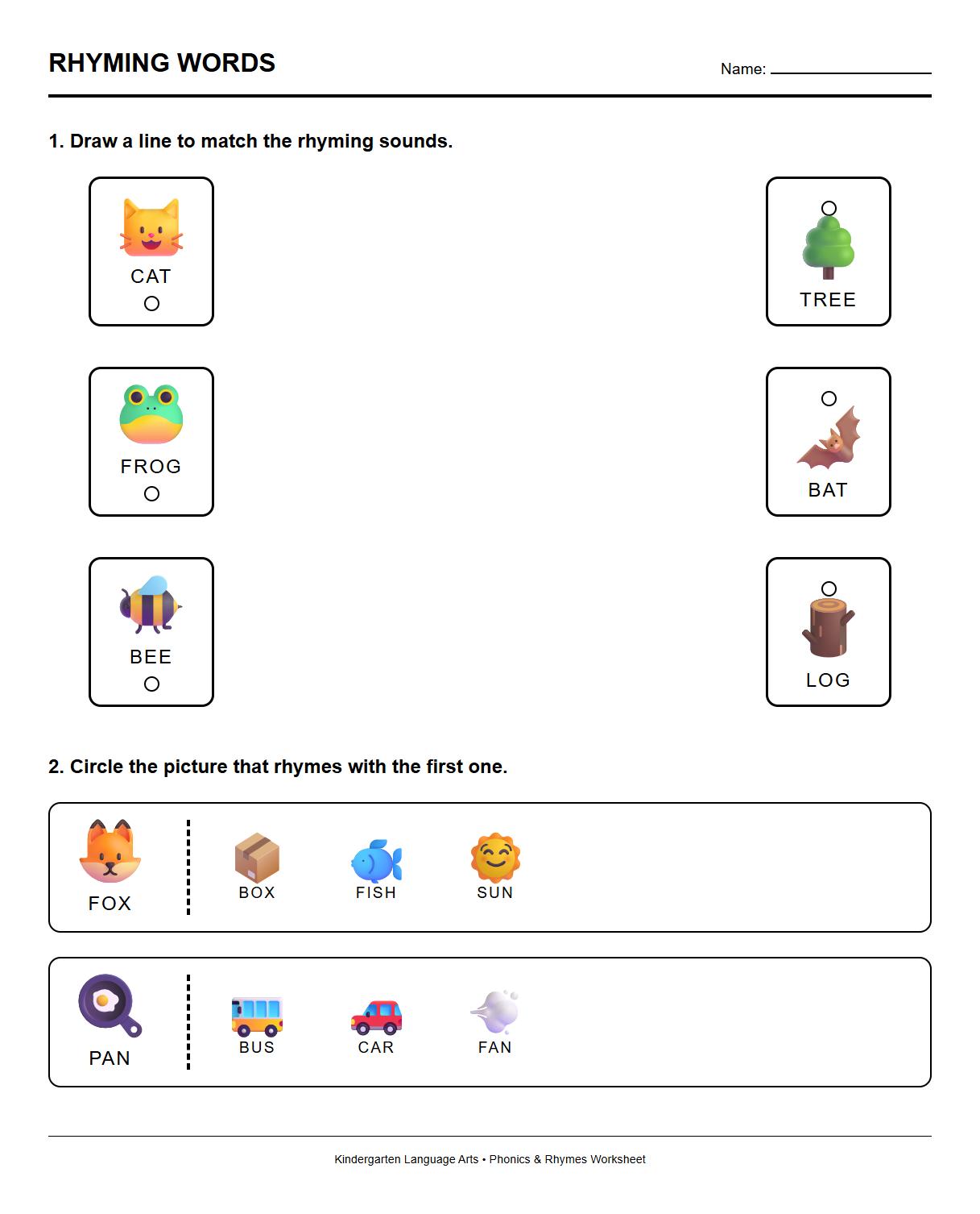 Rhyming Words Letter Sound Comparison Sheets