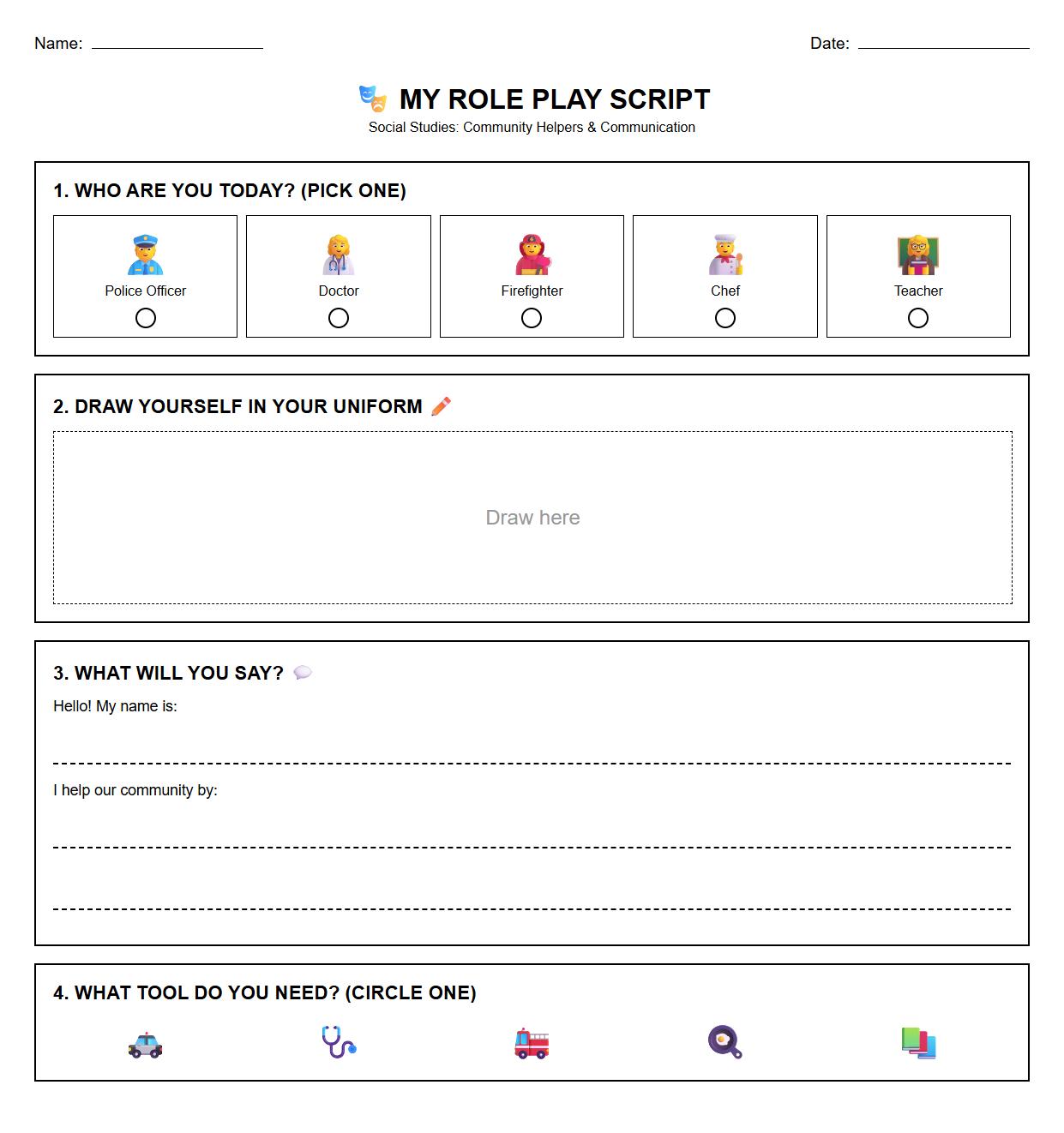 Role Assignment Script Worksheet for Character-Based Communication