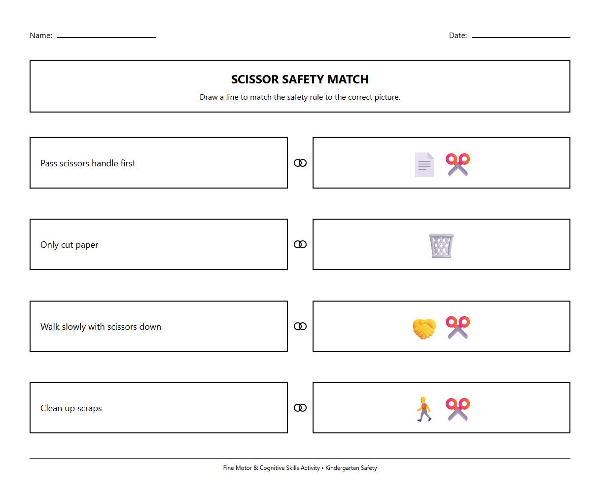 Scissor Safety Rule Matching Worksheet
