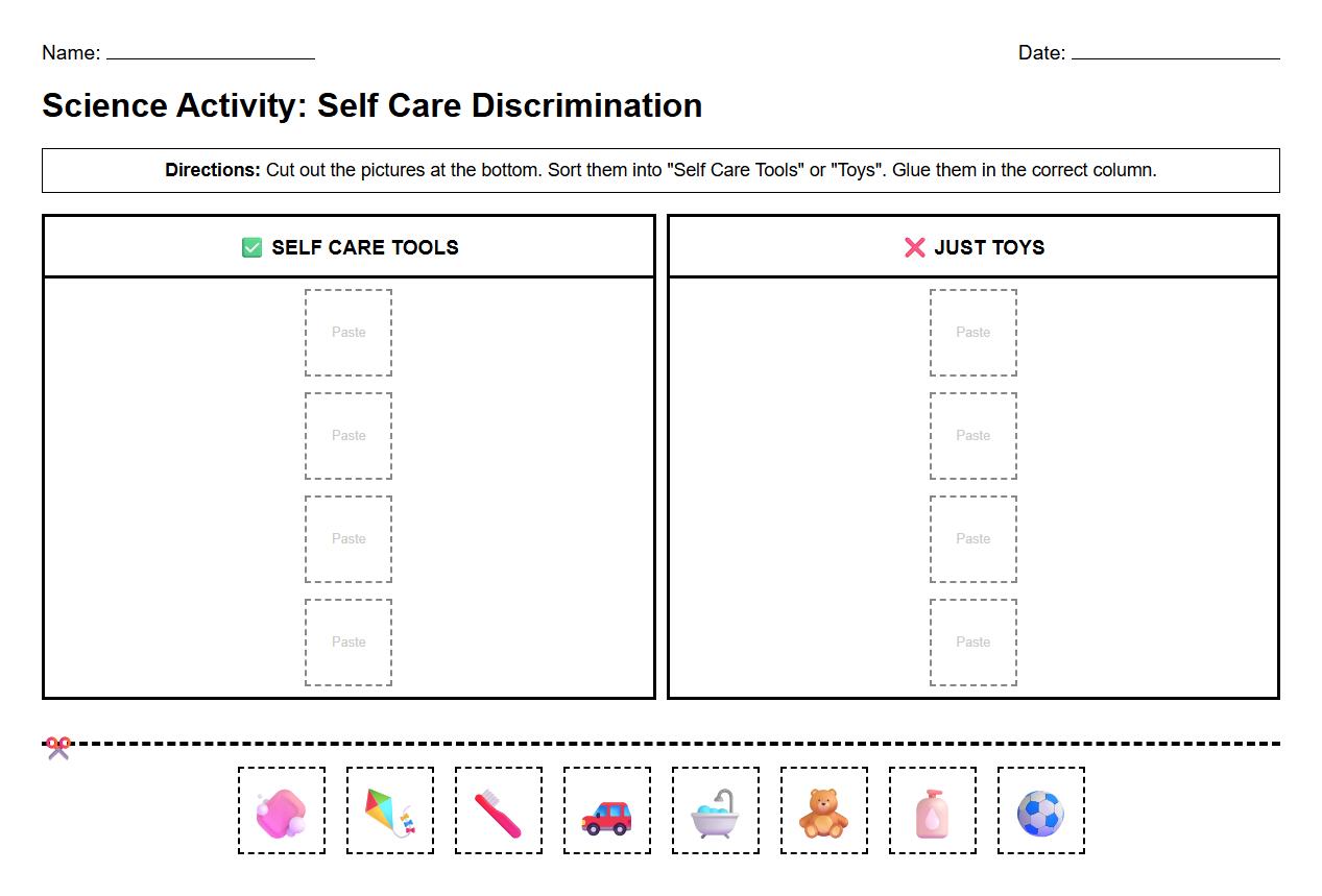 Self Care Visual Discrimination Cut and Paste Sheet